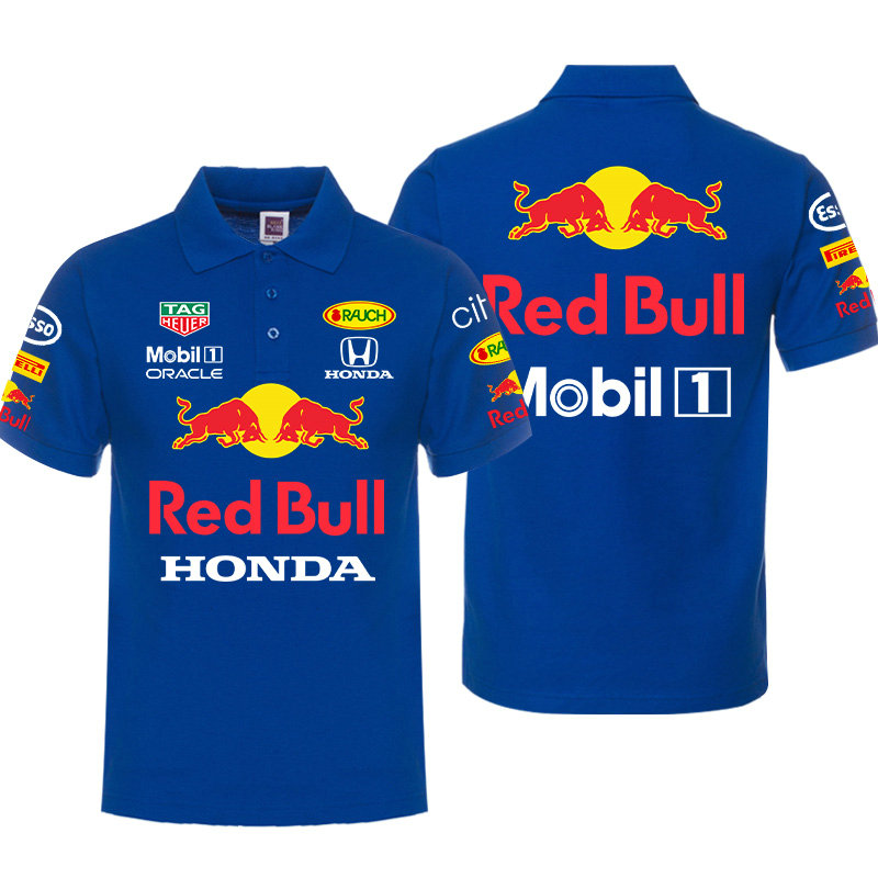 Polo Red Bull Honda Mobil 1 Coton Homme Slim Fit Manche Courte